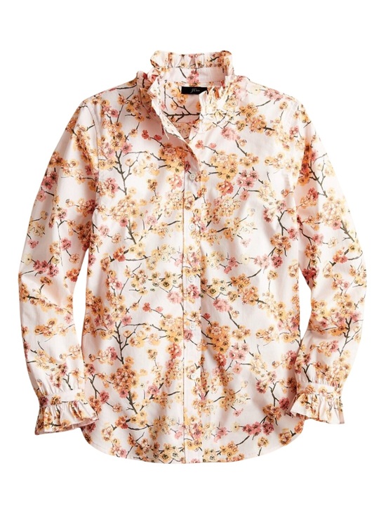J. Crew Tops - J. Crew Classic Fit Cherry Blossom Floral Ruffle Collar Button-Up Blouse